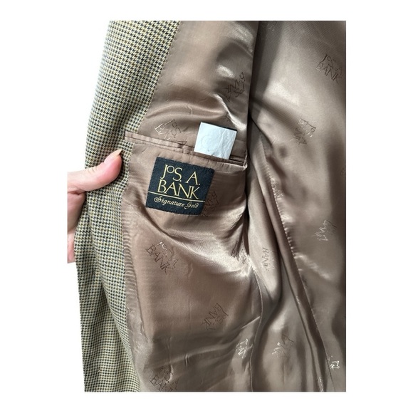 Jos A Bank Signature Gold Silk Wool Golden Houndstooth w Check Blazer size 42 LG - Picture 14 of 14